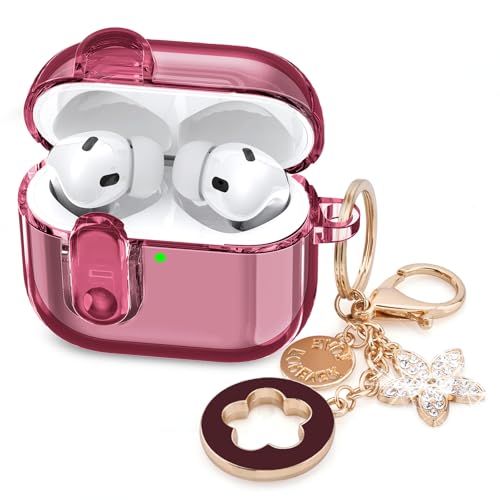 Image of (with Lock) Clear Case Compatible for Cute Apple Airpods Pro1 /2 Cases with Bling Keychain, VISOOM TPU Transparency Air pods Pro 1st 2nd Generation Earbuds Bling Keychain for iPod Pro2 1,Burgundy