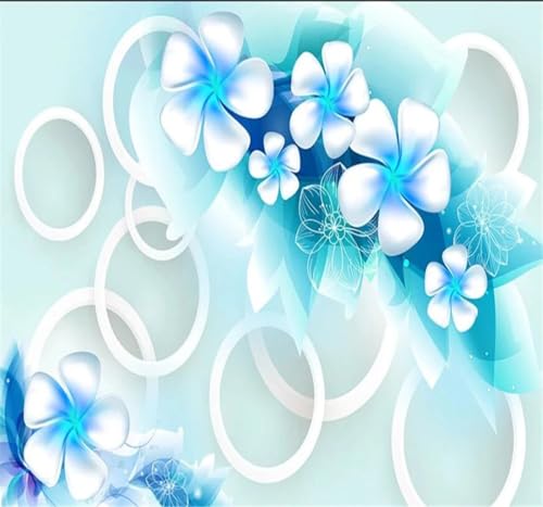 Papier Peint 3D Bleu Fleurs Cercle Intissé 430x300cm Salon