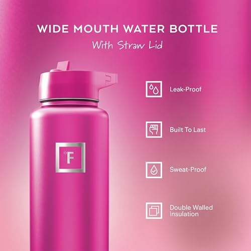 Image of IRON FLASK 40 oz Wide Mouth Water Bottle with Straw | Insulated Stainless Steel Sports Water Bottle with Leakproof Straw Lid - BPA Free, Cold 24 Hrs, Sweat Free (Pink Tulip)