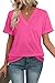 WIHOLL Womens Tops V Neck Dressy Casual Short Sleeve Summer Tops Fashion Cute Basic Tshirts Shirts for Women Hot Pink L
