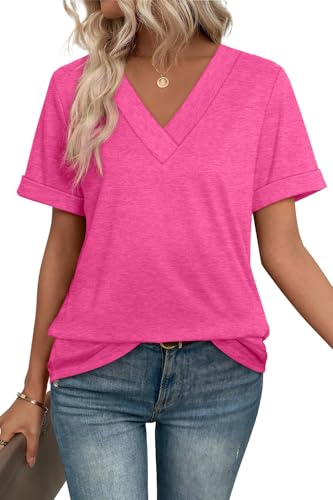 WIHOLL Womens Summer Tops Short Sleeve Basic Casual V Neck T Shirts Trendy Fashion 20253