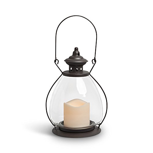 Gerson Everlasting Glow 42465 Battery Operated Metal and Glass School House Lantern with 3 by 3