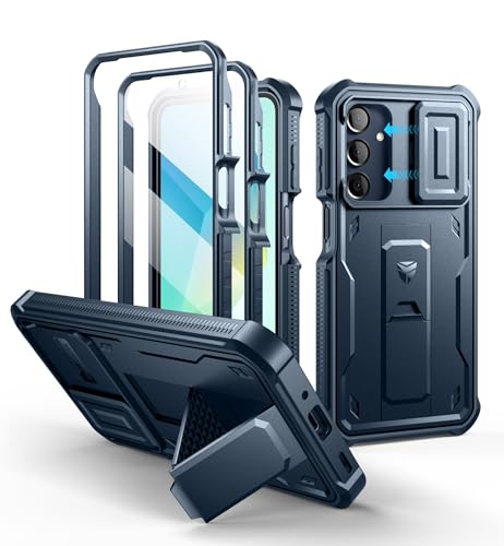 Dexnor Compatible avec Coque Samsung Galaxy A16【Double Cadre Avant et Support】 avec CaméRa Coulissante Intégrée & Protecteur d'écran, Coque de Protection Robuste Résistante Aux Chocs - Bleu Marine
