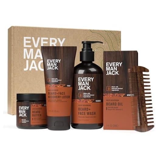 Every Man Jack Beard Essentials Gift Set for Men – Complete Routine with 5 Full-Size Essentials – Aged Bourbon Scent - Beard & Face Wash, Lotion, Oil, Butter & Comb