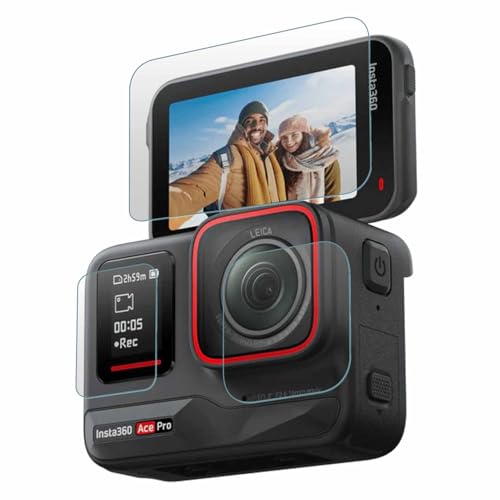 Image of POPIO Military-Grade Gorilla Tempered Glass for Insta360 Ace Pro Action Camera (Transparent) Edge To Edge Full Screen Coverage, Complete Set Of 3 Glass