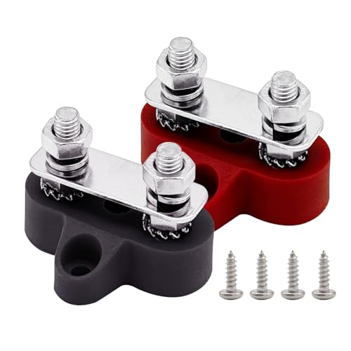 Ampper 1/4" Dual Studs Power Distribution Block, M6 Bus Bar 12V 150A Battery Junction Post Terminal Marine Busbar Distribution Block (Red and Black)