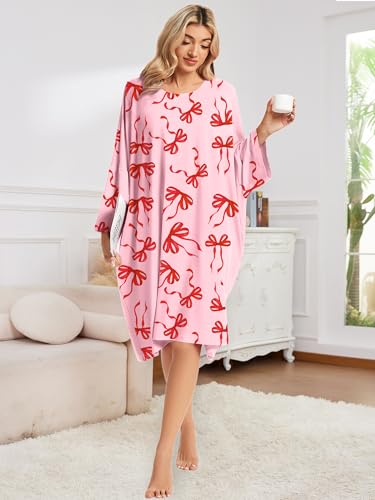 Image of CRIPOM Plus Size Moo Moos for Women Oversized Sleep Shirts for Women Oversized Nightgown with Pocket Fit S-5XL