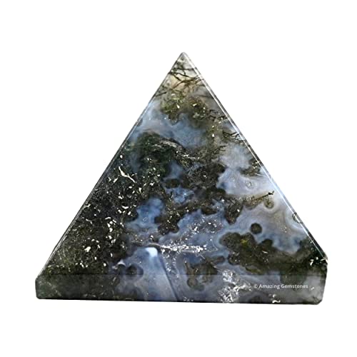 Amazing Gemstone Moss Agate Pyramid Crystal Healing Stones - 1