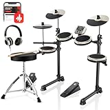 Donner DED-80 Electric Drum Kit with 4 Quiet Mesh Pads, 180+ Sounds, 30 Demo Songs, 10' Cymbals, 2 Pedals, Throne, Headphones, Sticks, USB MIDI, Melodics Lessons, White