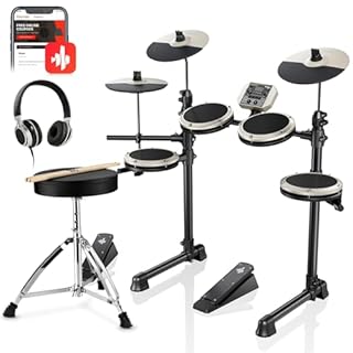 Donner DED-80 Electric Drum Kit with 4 Quiet Mesh Pads, 180+ Sounds, 30 Demo Songs, 10" Cymbals, 2 Pedals, Throne, Headphones, Sticks, USB MIDI, Melodics Lessons, White