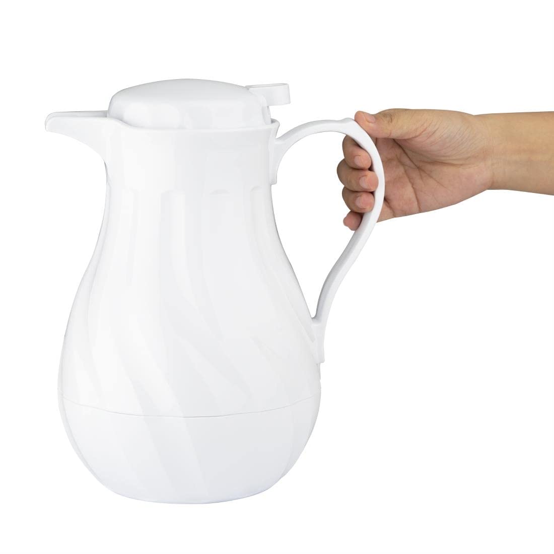 Olympia isolierte Wirbelkanne 2 Liter/70 oz, weiß, Material: ABS, Daumenhebelmechanismus für kontrolliertes Ausgießen, Kanne für heiße und kalte Getränke, GL971