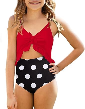 Haloumoning Mädchen Badeanzug Einteiler Rüschen Schwimmanzug Kinder Blumenmuster Schnelltrocknend Bademode