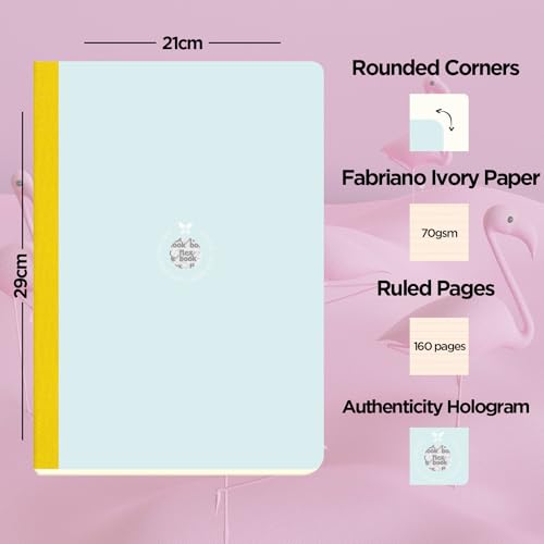 Image of flexbook Smartbook Notebook Ruled Light Blue /Green | A4 | 21x29cm | 160 pages | 70gsm Fabriano Ivory Paper | Colorful Eco Paper Cover | with Yellow linen spine