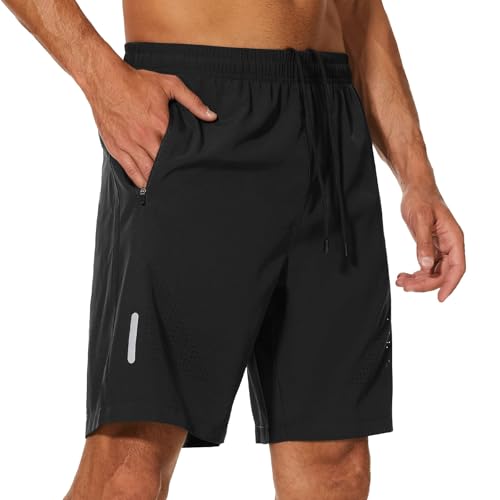 Mens Gym Running Shorts Breathable Quick Dry 7" Gym Athletic Shorts with Zipper Pockets and Reflective Strip