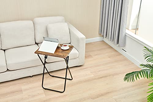 Furniturer Folding Tables Foldable Tv Tray Dinner Snack Trays Set Of 2, Industrial Style Sofa Bedside Tables With X-Frames, Small Laptop Table In Vintage Brown, 15 X 18.9 X 26.2 In, 2Pcs #TOP3