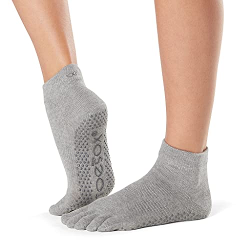 Toesox Full Toe Ankle Calcetines de Yoga, Unisex Adulto, Gris (Heather Grey), XL Cover