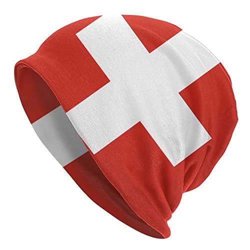 TZT Swiss Flag Beanie Hats Skull Cap Adult Knit Hat Soft Balaclava Baggy Hat Outdoor for Mens Womens