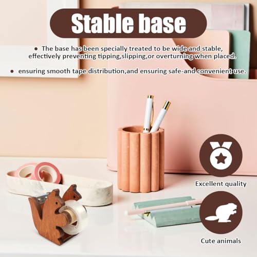 Eichhörnchenform Abroller Klebeband, Niedlicher Klebebandabroller aus Holz Zum 23 mm Rollen Vintage Klebbandspender mit Transparentem Klebeband Kreative Tischzubehör für Büro, Zuhause, Schule, DIY