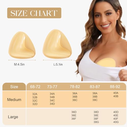 Fanceasily Double Sided Sticky Bra Push Up Inserts - Sticky Bra Inserts with 10 Pcs Pastie,Stick on Bra for Sports Swimsuit (Beige-1, M (Fit Cup A-B))