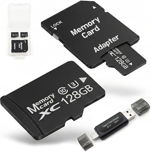 128GB Micro SD Card 2-Pack MicroSDXC Memory Card Kit with Empty SD Adapter and Dual-Port USB/Type-C Reader V30 Speed Compatible with Camera PC Smartphone