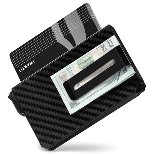 Image of iwantit Pop Up Wallet for Men, Slim Minimalist Credit Card Holder with Money Clip - Man Metal Aluminum Wallet RFID Blocking, Smart Tactical Wallet for Men, Gift for Men (Carbon)