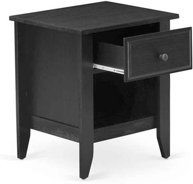 East West Furniture GA-06-ET Gallatin Bedside Table - Rectangle Night Stand with a Drawer for Bedroom, 18x21 Inch Inch, Wirebrushed Black