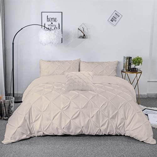 Noah's Linen PinTuck Luxury Duvet Cover Bedding Bed Set Pillow Cases & 1 Free Cushion Cover 200 Threads Count 100 % Cotton (White, Super King)