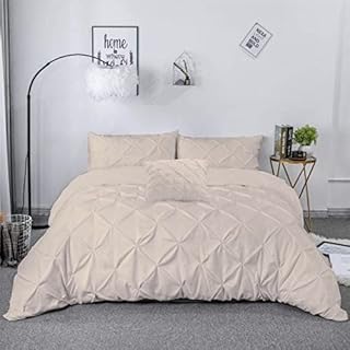 Noah's Linen PinTuck Luxury Duvet Cover Bedding Bed Set Pillow Cases & 1 Free Cushion Cover 200 Threads Count 100 % Cotton (White, Super King)