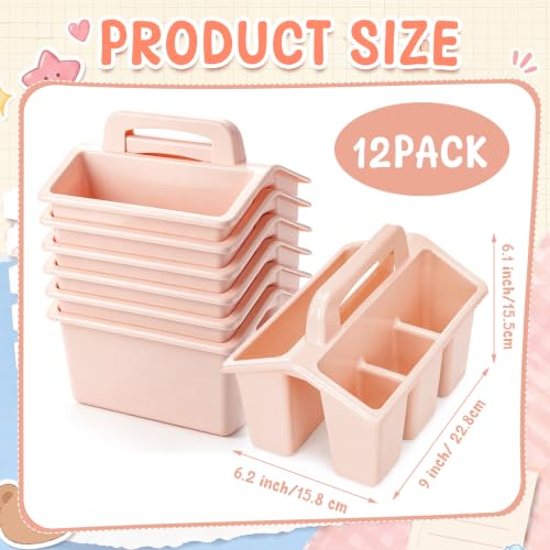 Image of WILLBOND 12 Pcs Classroom Storage Caddies Stackable Utility Caddies with 4 Compartment Plastic Caddy with Handle Portable Storage Bins Organizers for Kids Schools Art Craft Supplies(Pink)