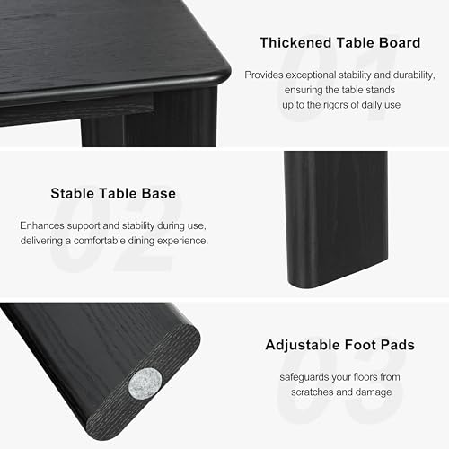 Image of Casaphoria 67 inch Farmhouse Dining Table for 6，Wood Rectangular Living Room Table, Modern Kitchen Table with Sturdy Base & Thickened Tabletop, Easy to Assembly & Clean, Black