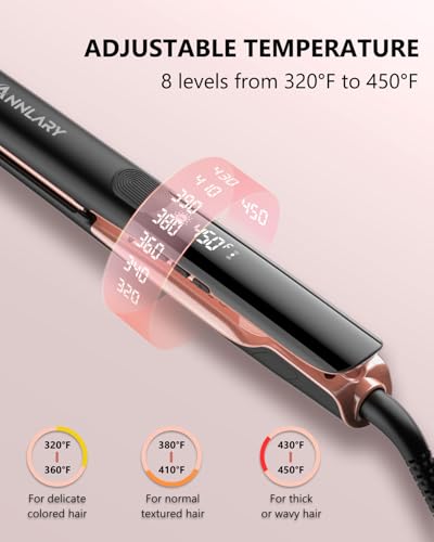 Annlary Hair Straightener 1 Inch Flat Iron and Curler 2 in 1 Titanium Ceramic Ionic Dual Voltage Straightener with Heat-Resistant Silicone, for Less Frizz, Shinier & Smoother
