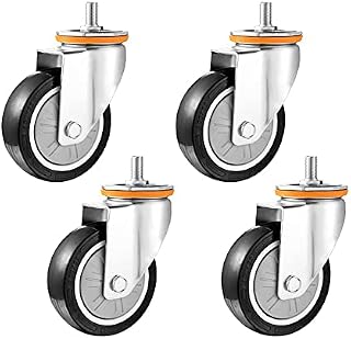 QISSA 3 Inch Threaded Stem Casters, PU Replacement Wheels, Heavy Duty Caster with Brake, M10*30 Swivel Caster No Noise, Set of 4 (Color : With Brake, Size : 3inch m10*30)