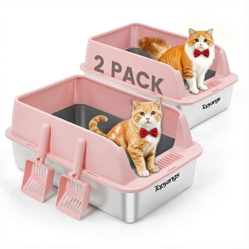 Set 2 areneros metálicos grandes para gatos con tapa y scoop miniatura 1