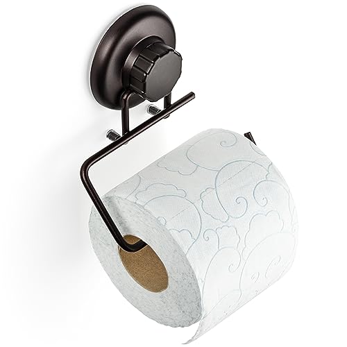 HASKO accessories - Powerful Vacuum Suction Cup Toilet Paper Holder – Wall Mount No Drilling Bathroom Stainless Steel Tissue Roll Dispenser – Adhesive 3M Stick Disc Included (Bronze)
