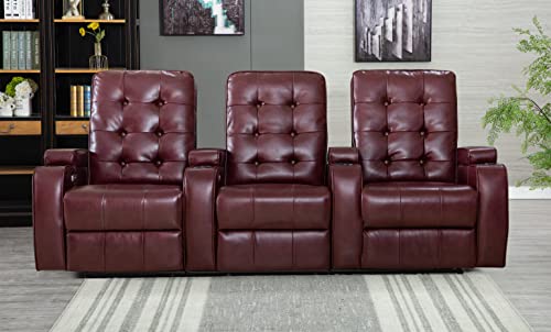 Ice Armor 9092-Bgd Burgundy Air Leather Cinema 3 Power Sofa Recliner Chair Home Theater Seating With Cup Holders And Usb Port For Gaming Living Room #TOP5