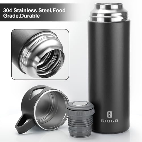700ml Vacuum Insulated Flask | Stainless Steel Thermo Bottle with Cup for Hot and Cold Drinks (Black, Single) - Image 3