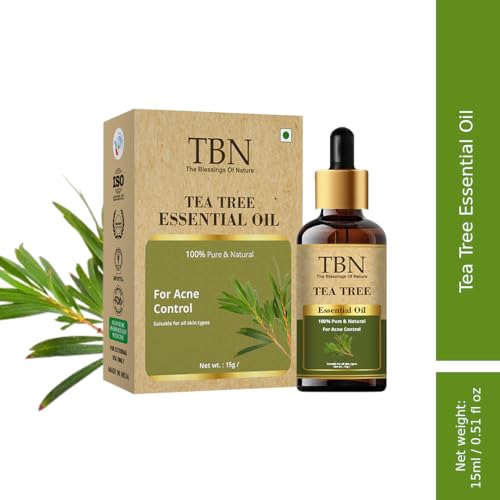 Image of TBN 100% Pure and Natural Tea Tree Essential Oil for Skin, Hair, Face, Acne Care | Premium Therapeutic Grade Tea Tree Oil for Aromatherapy, Stress relief - 15ML
