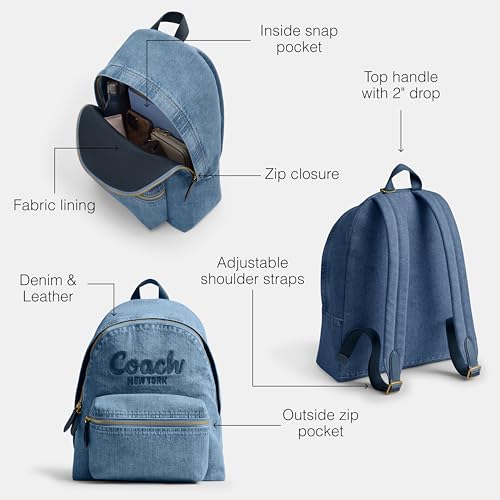 Coach Women's Cargo Backpack in Leather and Denim, B4/Indigo, One Size3