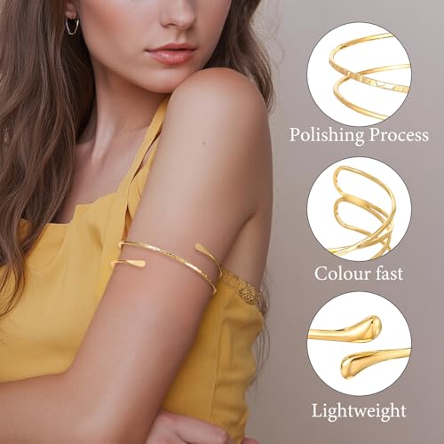 3Pcs Gold Arm Cuff for Women Boho Coil Upper Arm Cuff Jewelry Adjustable Minimalist Arms Bracelet Bangle Cuffs Armband Jewelry Set2