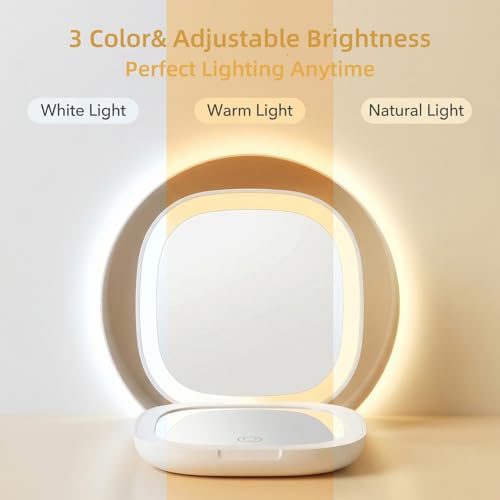Image of Compact LED Travel Magnifying Makeup Mirror - 1X /10X Rechargeable 4-inch Magnifying Mirror with Light, 3-Level Dimmable, Compact Portable Mirror for Purses & Travel