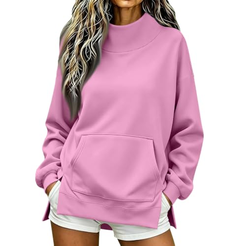 Oversized Mock Neck Sweatshirt Women Soft Fleece Pullover Tunic Sweatshirts - image 2