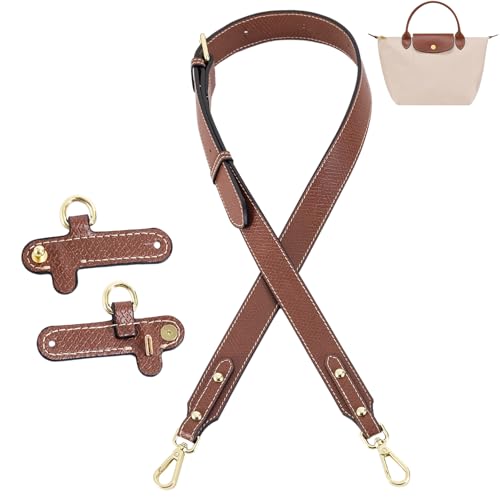 ATSEKTZ Crossbody Strap Conversion Kit Compatible with Longchamp Le Pliage S/M Bags, Adjustable Leather Purse Strap, No-Punch Buckles – Brown with Gold Hardware