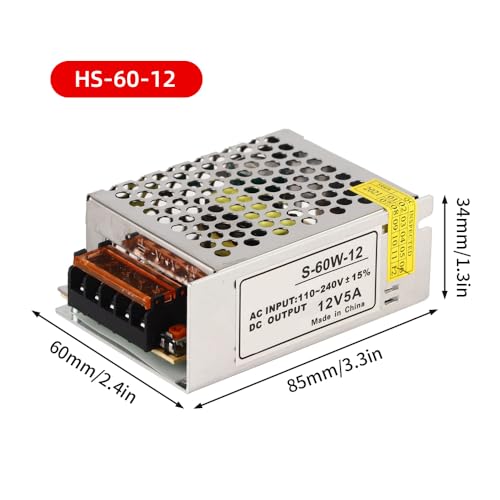 Image of Power Supply, 12V 5A 60W LED Driver Universal Regulated Switch Power Supply Converter for Radio Camera LED Light and more
