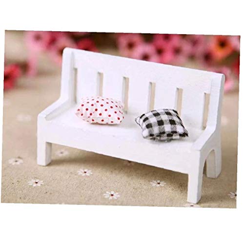 TOPofly Puppenstuben-Bank, Mini Park Wood Stuhl mit Kissen, Kinderhandwerk Fee Puppenstuben Miniatur-Holzbank Puppenhaus… – Bild 5