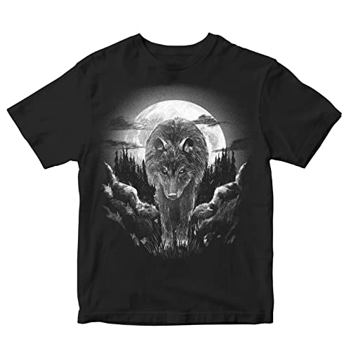Image of Kids T-Shirt Wolf in The Woods 100% Cotton Boy's Girl's Regular Fit Unisex T-Shirt