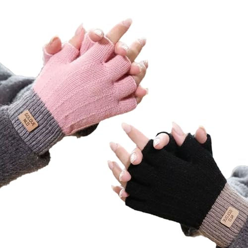 Enjoyaa Lot de 2 paires de mitaines d'hiver pour femme - Mitaines thermiques tricotées pour écran tactile - Gants d'hiver chauds pour femmes et filles - Pour le ski, le cyclisme, la conduite, le