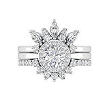 TwoBirch Sterling Silver Cubic Zirconia Delicate Tiara Floral Design Border Ring Guard Round Halo En