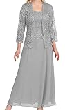 H.S.D Womens Lace Mother of The Bride Dress Formal Gowns with Bolero Silver