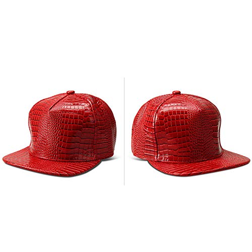 Xrdss Men Women Pu Leather Hip-Hop Flat Bill Snapback Hat Crocodile Baseball Caps Red #TOP2