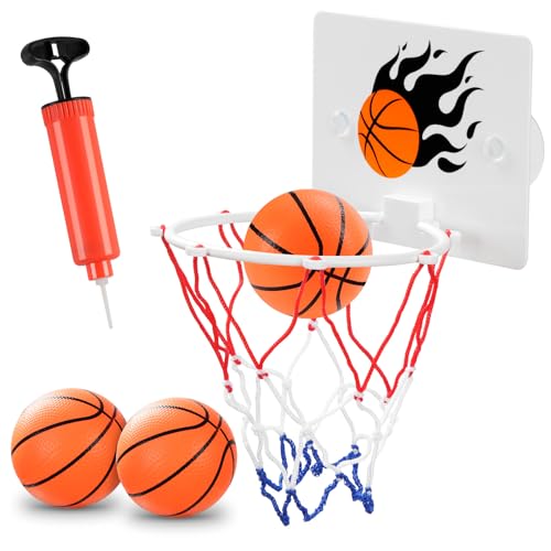 DEWEL Mini Canasta Baloncesto Infantil con 3 Pelotas y Inflador, Canasta Baloncesto para Niños Juguetes de Baño Bebe, Aro Colgante para Niños con Ventosa Fuerte, Regalo para Navidad y los Reyes DEWEL Mini Canasta Baloncesto Infantil con 3 Pelotas y Inflador, Canasta Baloncesto para Niños Juguetes de Baño Bebe, Aro Colgante para Niños con Ventosa Fuerte, Regalo para Navidad y los Reyes